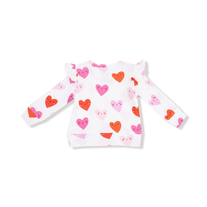 Happy Hearts - Ruffle Sleeve Waffle Top
