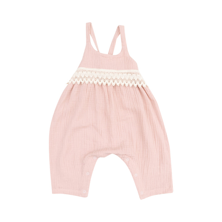 Rose Romper with Crochet Heart Lace