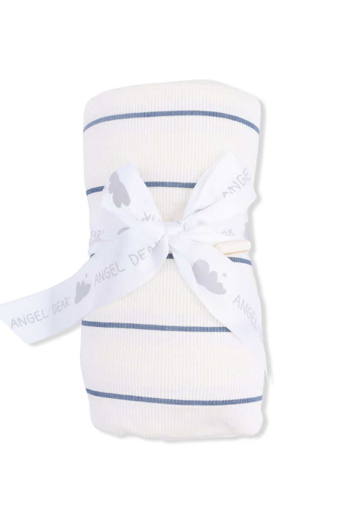 Ribbed Blue stripe rolled blanket with ribbon 
