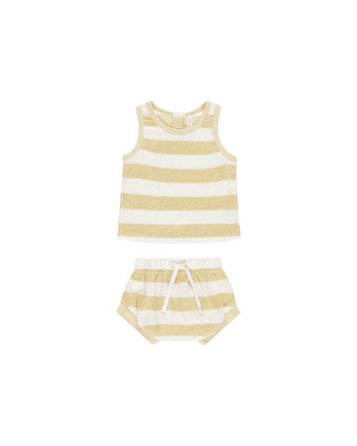 Yellow Stripe Terry Tank and Short Set