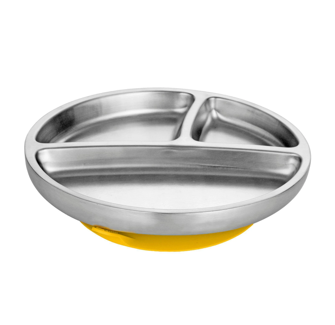 Stainless Steel Suction Toddler Divided Plate w/Colored Suction