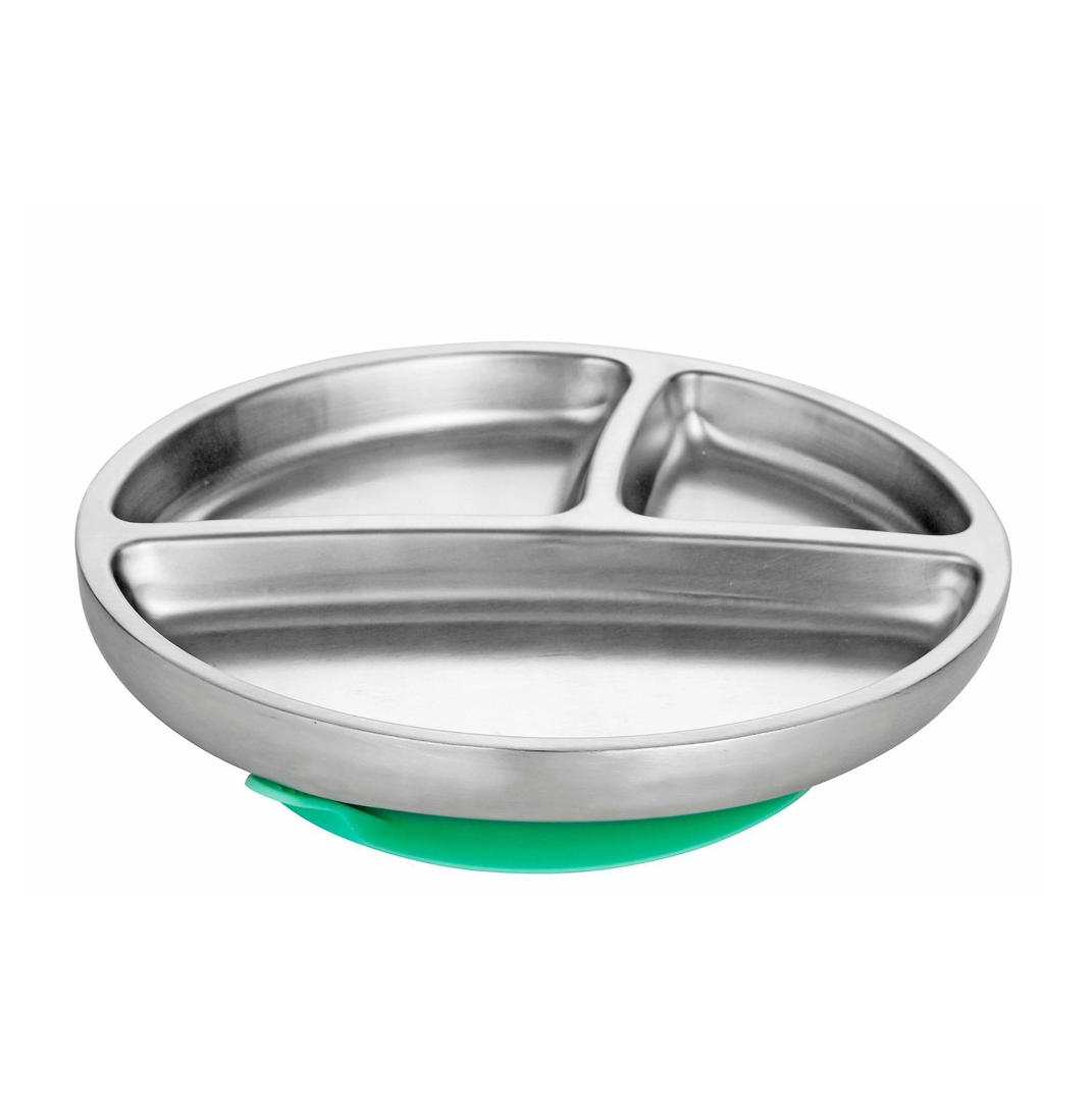 Stainless Steel Suction Toddler Divided Plate w/Colored Suction