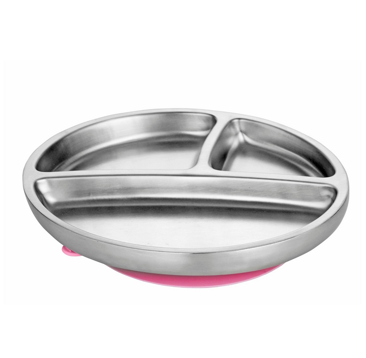 Stainless Steel Suction Toddler Divided Plate w/Colored Suction