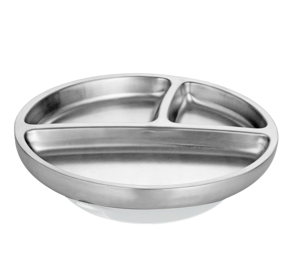 Stainless Steel Suction Toddler Divided Plate w/Colored Suction