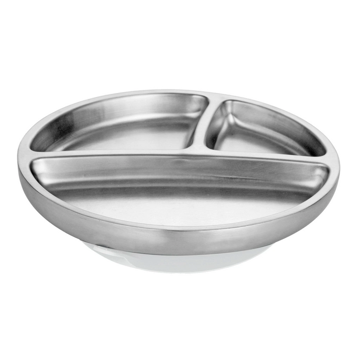 Stainless Steel Suction Toddler Divided Plate w/Colored Suction
