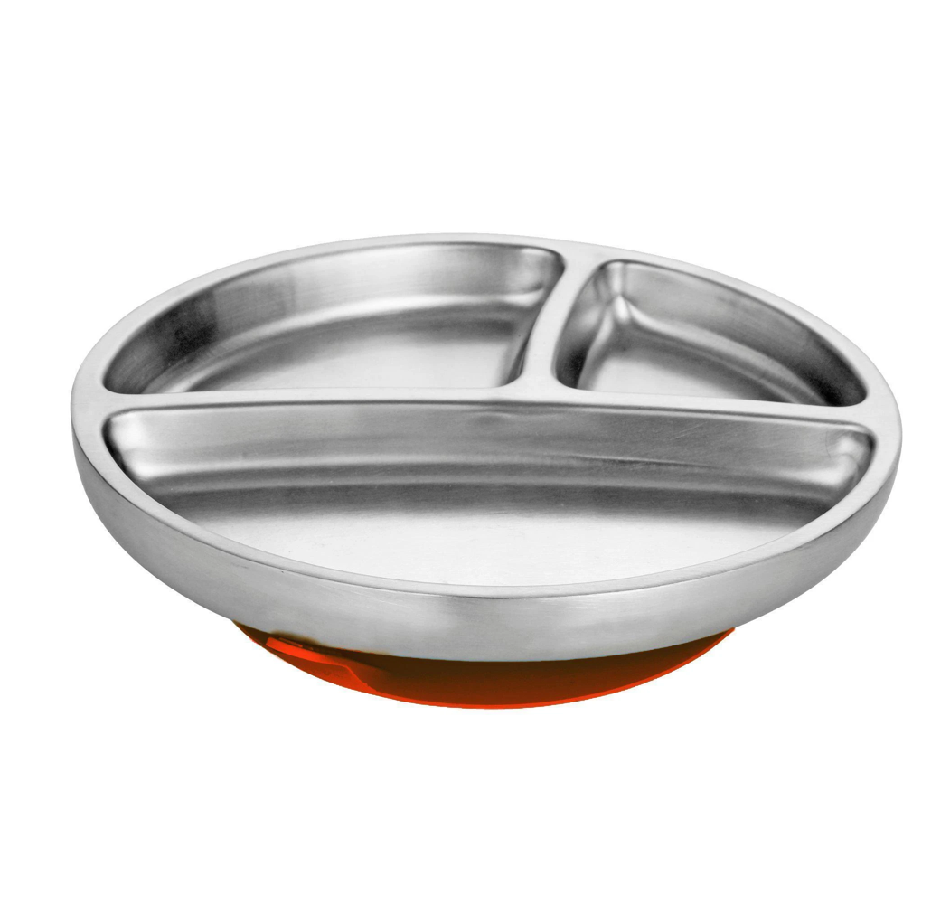 Stainless Steel Suction Toddler Divided Plate w/Colored Suction