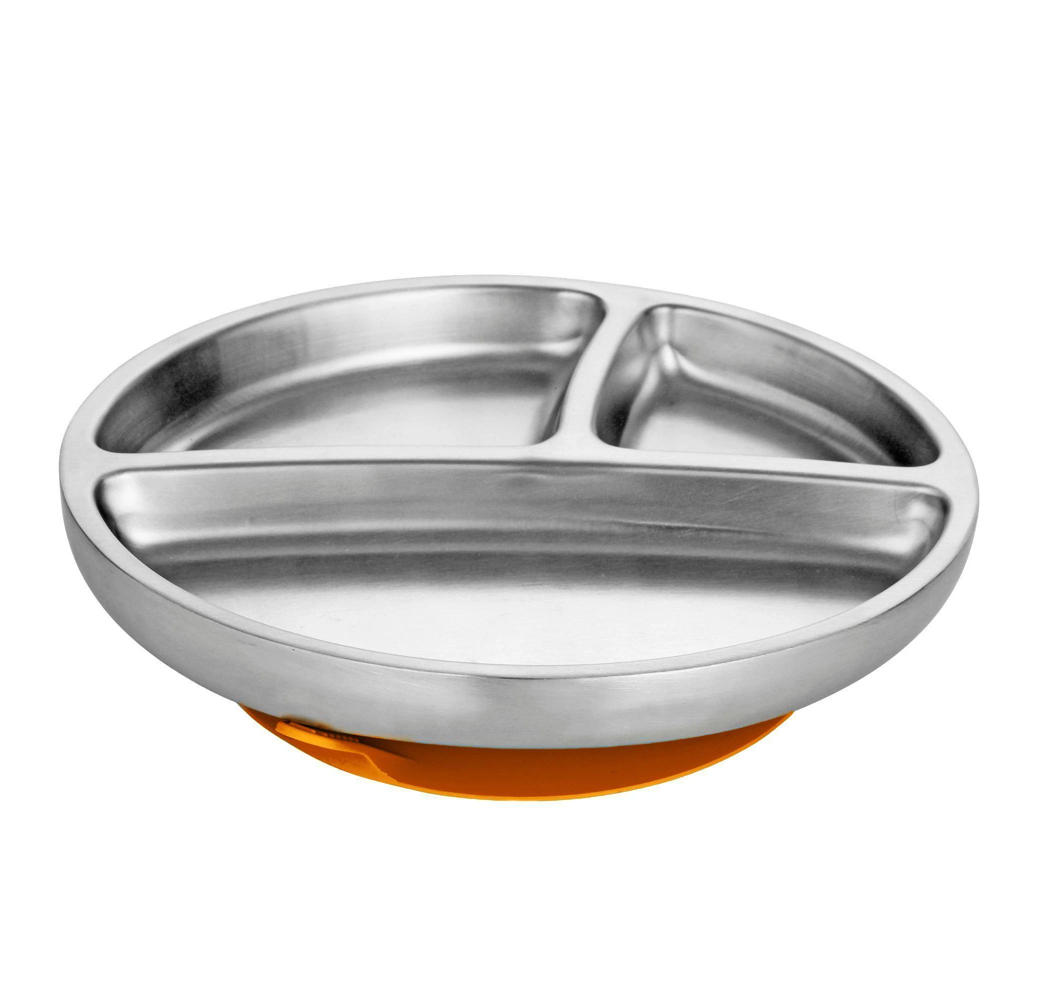 Stainless Steel Suction Toddler Divided Plate w/Colored Suction