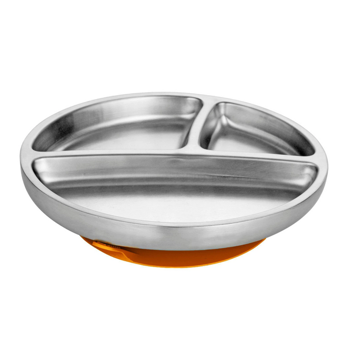 Stainless Steel Suction Toddler Divided Plate w/Colored Suction